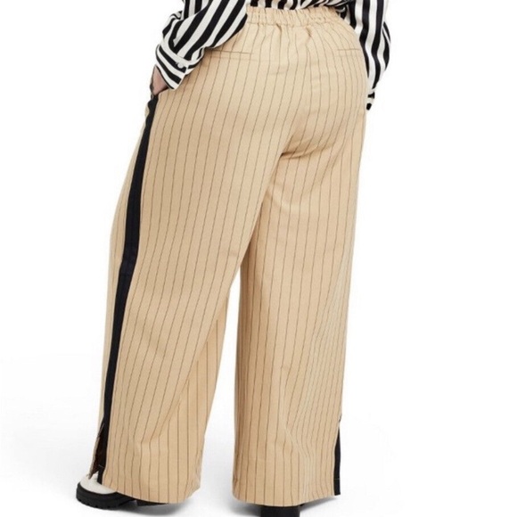 La Ligne for Target Beige Pinstripe Wide Leg Pants Elastic Waist Women’s Size 1X - Picture 2 of 15